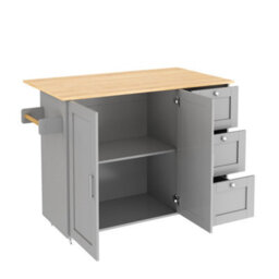 Matteo Rolling Kitchen Island Trolley With Foldable Oak-Effect Tabletop - Grey - thumbnail 8