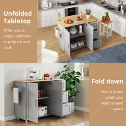 Matteo Rolling Kitchen Island Trolley With Foldable Oak-Effect Tabletop - Grey - thumbnail 4