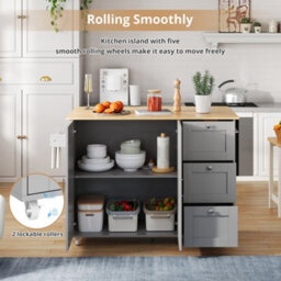 Matteo Rolling Kitchen Island Trolley With Foldable Oak-Effect Tabletop - Grey - thumbnail 3