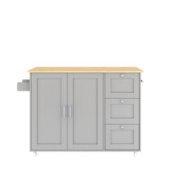 Matteo Rolling Kitchen Island Trolley With Foldable Oak-Effect Tabletop - Grey - thumbnail 7