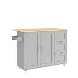 Matteo Rolling Kitchen Island Trolley With Foldable Oak-Effect Tabletop - Grey - thumbnail 6