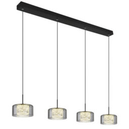Luminosa Lighting Luminosa Fogsy Bar Pendant Ceiling Light Matt Black Smoke Glass Shade 4X Led 4000K
