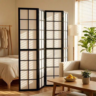 Homcom Indoor Room Partition, 4 Panel Folding Room Divider, Black - image 1