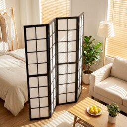 Homcom Indoor Room Partition, 4 Panel Folding Room Divider, Black - thumbnail 7