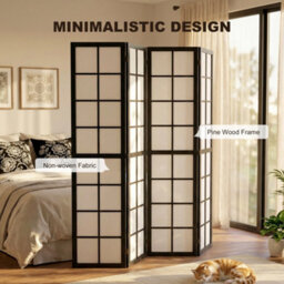 Homcom Indoor Room Partition, 4 Panel Folding Room Divider, Black - thumbnail 4