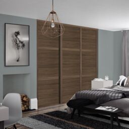 Spacepro Shaker 3 Panel Matt Carini Walnut Effect Sliding Wardrobe Door (H)2220mm (W)762mm - thumbnail 3
