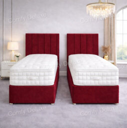 Comfy Deluxe 5Ft Kingsize Zip Link 6X6 Length Maroon Plush Divan Bed Full Set No Drawers - thumbnail 2