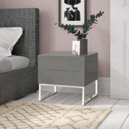 Furniture in Fashion Strada High Gloss Bedside Cabinet With 2 Drawers In Grey