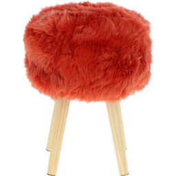 Fenland Sheepskin Fenland's Real Sheepskin Handmade Stool Burnt Orange With Wooden Legs - (H) 50Cm (Diameter) 39Cm