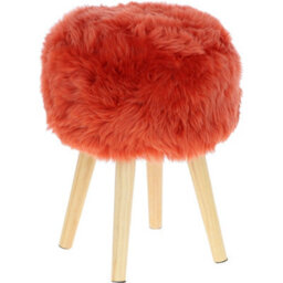 Fenland Sheepskin Fenland's Real Sheepskin Handmade Stool Burnt Orange With Wooden Legs - (H) 50Cm (Diameter) 39Cm - thumbnail 2