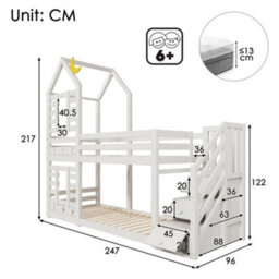 Abrihome Children Solid Pine Wood Bunk Bed With Storage & Window, 190X90Cm (3Ft Single), White - Twin Sleeper Cabin Bed For Kids - thumbnail 8