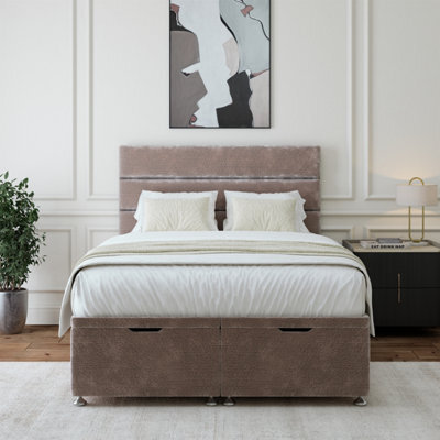 Bedmaster Silver Chenille Ottoman Divan Base And Lined Headboard Double - image 1