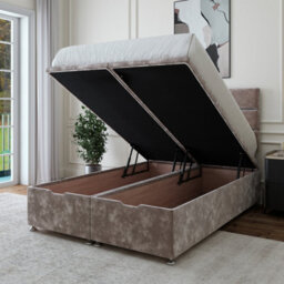 Bedmaster Silver Chenille Ottoman Divan Base And Lined Headboard Double - thumbnail 3