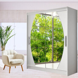 Westa Viii 150Cm Sliding Door Wardrobe With Modern Mirror Design White - thumbnail 1