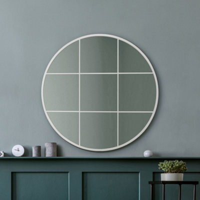 Mirroroutlet The Circulus White Metal Framed Round Window Wall Mirror 80Cm X 80Cm - image 1