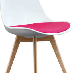 Fusion Living Soho White & Bright Pink Plastic Dining Chair With Squared Light Wood Legs - thumbnail 2