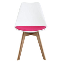 Fusion Living Soho White & Bright Pink Plastic Dining Chair With Squared Light Wood Legs - thumbnail 6