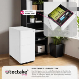 Tectake Filing Cabinet Parvus - Powdered Steel, 3 Drawers (1 For Hanging Files), Locking - 1 - White - thumbnail 7
