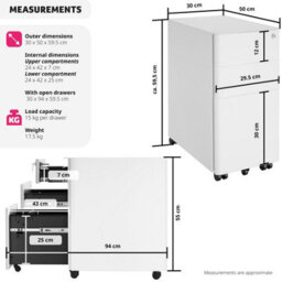 Tectake Filing Cabinet Parvus - Powdered Steel, 3 Drawers (1 For Hanging Files), Locking - 1 - White - thumbnail 6