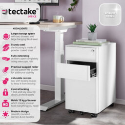 Tectake Filing Cabinet Parvus - Powdered Steel, 3 Drawers (1 For Hanging Files), Locking - 1 - White - thumbnail 2