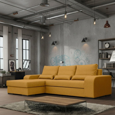 Virago Corner Sofa Bed For Living Room Foam Seat Wavy Springs Wood Legs With Storage Cushions 285X165X90 Mustard Left - image 1