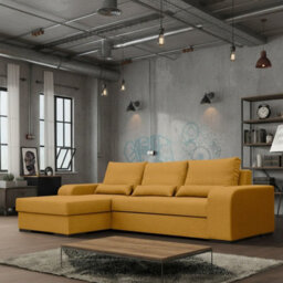 Virago Corner Sofa Bed For Living Room Foam Seat Wavy Springs Wood Legs With Storage Cushions 285X165X90 Mustard Left - thumbnail 1