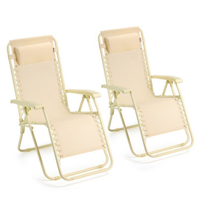 Vonhaus Zero Gravity Chairs Set Of 2, Yellow Reclining Sun Loungers For Garden, Textilene Folding Chairs, Removable Headrest - image 1