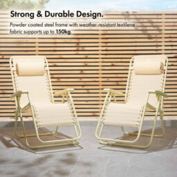 Vonhaus Zero Gravity Chairs Set Of 2, Yellow Reclining Sun Loungers For Garden, Textilene Folding Chairs, Removable Headrest - thumbnail 3