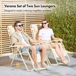 Vonhaus Zero Gravity Chairs Set Of 2, Yellow Reclining Sun Loungers For Garden, Textilene Folding Chairs, Removable Headrest - thumbnail 2