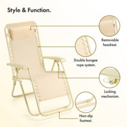 Vonhaus Zero Gravity Chairs Set Of 2, Yellow Reclining Sun Loungers For Garden, Textilene Folding Chairs, Removable Headrest - thumbnail 7