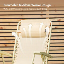 Vonhaus Zero Gravity Chairs Set Of 2, Yellow Reclining Sun Loungers For Garden, Textilene Folding Chairs, Removable Headrest - thumbnail 5