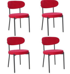 Oira Homes Modern 4 Seater Dining Table Set With Round Glass Dining Table And 4 Red Velvet Chairs - thumbnail 3