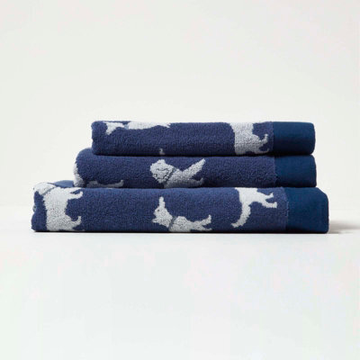 Homescapes Navy Dog Pattern 100% Cotton Hand Towel - image 1