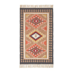 Homescapes Jaipur Handwoven Brown And Orange Patterned Kilim Wool Rug, 90 X 150 Cm - thumbnail 2
