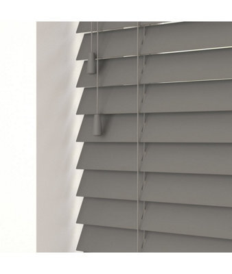 Smooth Finish Faux Wood Venetian Blinds With Strings 120Cm Drop X 200Cm Width Smooth Grey Smooth