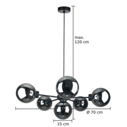Luminosa Lighting Luminosa Kaliope Globe Ceiling Light Black Smoky Glass Shade 6X E27 - thumbnail 3