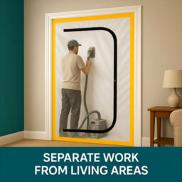 SolaDirect 2 X Dust Door With Zip 110 X 220Cm - Renovation Dust-Barrier Curtain For Doorways - Double-Sided Zipper - Tape Mount - Trim To Fit - thumbnail 5