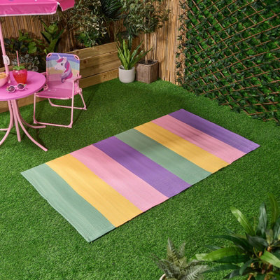 OHS Kids Outdoor Garden Rug Waterproof Area Rainbow Stripe Non Slip Floor Patio Mat - image 1