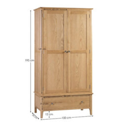 Oakham Premium Oakmere 2 Door & 1 Drawer Wardrobe In Natural Satin Lacquer - thumbnail 4