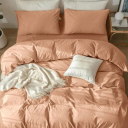 Ameha Plain Dyed Duvet Cover Complete Set With Matching Fitted Sheet & Pillowcase Microfiber King Peach - thumbnail 7