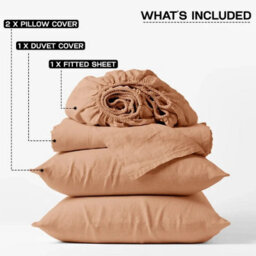 Ameha Plain Dyed Duvet Cover Complete Set With Matching Fitted Sheet & Pillowcase Microfiber King Peach - thumbnail 8