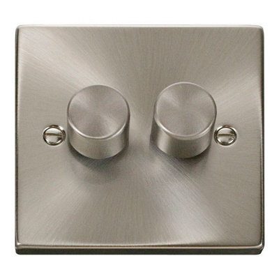 Satin / Brushed Chrome 2 Gang 2 Way Led 100W Trailing Edge Dimmer Light Switch - Se Home