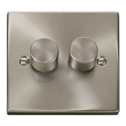 Satin / Brushed Chrome 2 Gang 2 Way Led 100W Trailing Edge Dimmer Light Switch - Se Home