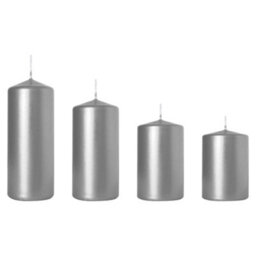 SolaDirect Set Of 4 Pillar Candles, Set Of 4 Votive Candles, Decorative Household Candles, Long Burning Time - Advent, Christmas (Silver)