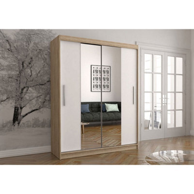 Arte Stylish Vista 01 Mirrored Sliding Door Wardrobe With Ample Storage (H)2000mm X (W)1500mm X (D)610mm -Oak Sonoma/white - image 1