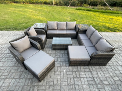 Fimous 10 Seater Rattan Outdoor Garden Furniture Sofa Set Patio Table & Chairs Set With 3 Seater Sofa 2 Side Tables - image 1