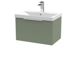 Hudson Reed Fluted Wall Hung 1-Drawer Vanity And Thin-Edge Basin, Contemporary Sink Vanity Unit, Satin Green, 600mm - thumbnail 1