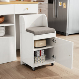Btm Adjustable Kitchen Island With Bar Stools, 6 Drawers, 70 To 140Cm Cabinet, White - thumbnail 9