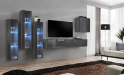 Arte Switch Xiii Graphite Gloss Entertainment Unit For Tvs Up To 75 Inch - Contemporary Display Wall With Blue Led Illumination