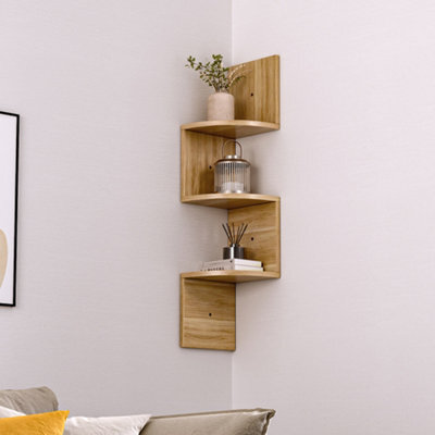 Living And Home 3 Tier Brown Zigzag Design Wooden Floating Wall Corner Shelf Bookcase 810 mm (H) - image 1